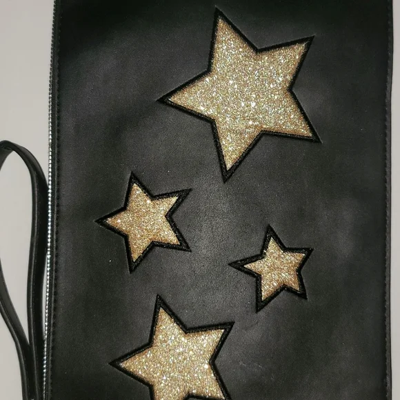 Carlos Santana Stars Clutch Purse Black & Gold - Picture 1 of 3